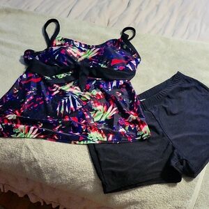 Colorful Tankini Set with Black Bottoms